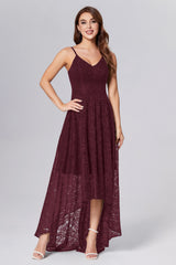 A-line High Low Lace Prom Dresses